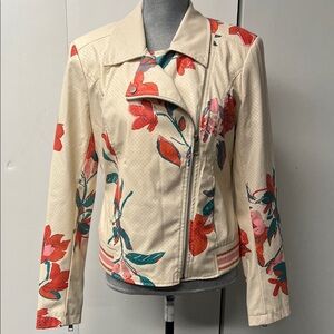 G by Giuliana Cream Floral Leather Look Jacket